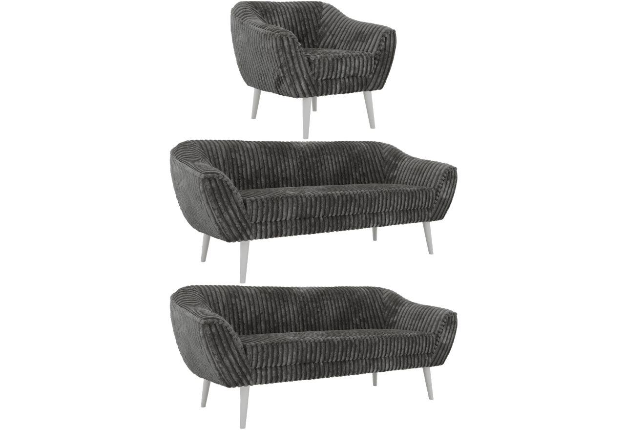 Zestaw PIRS 3+3+1 - szary, sztruks - nóżki,  biały