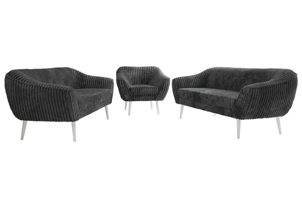 Zestaw PIRS 3+3+1 - szary, sztruks - nóżki,  biały