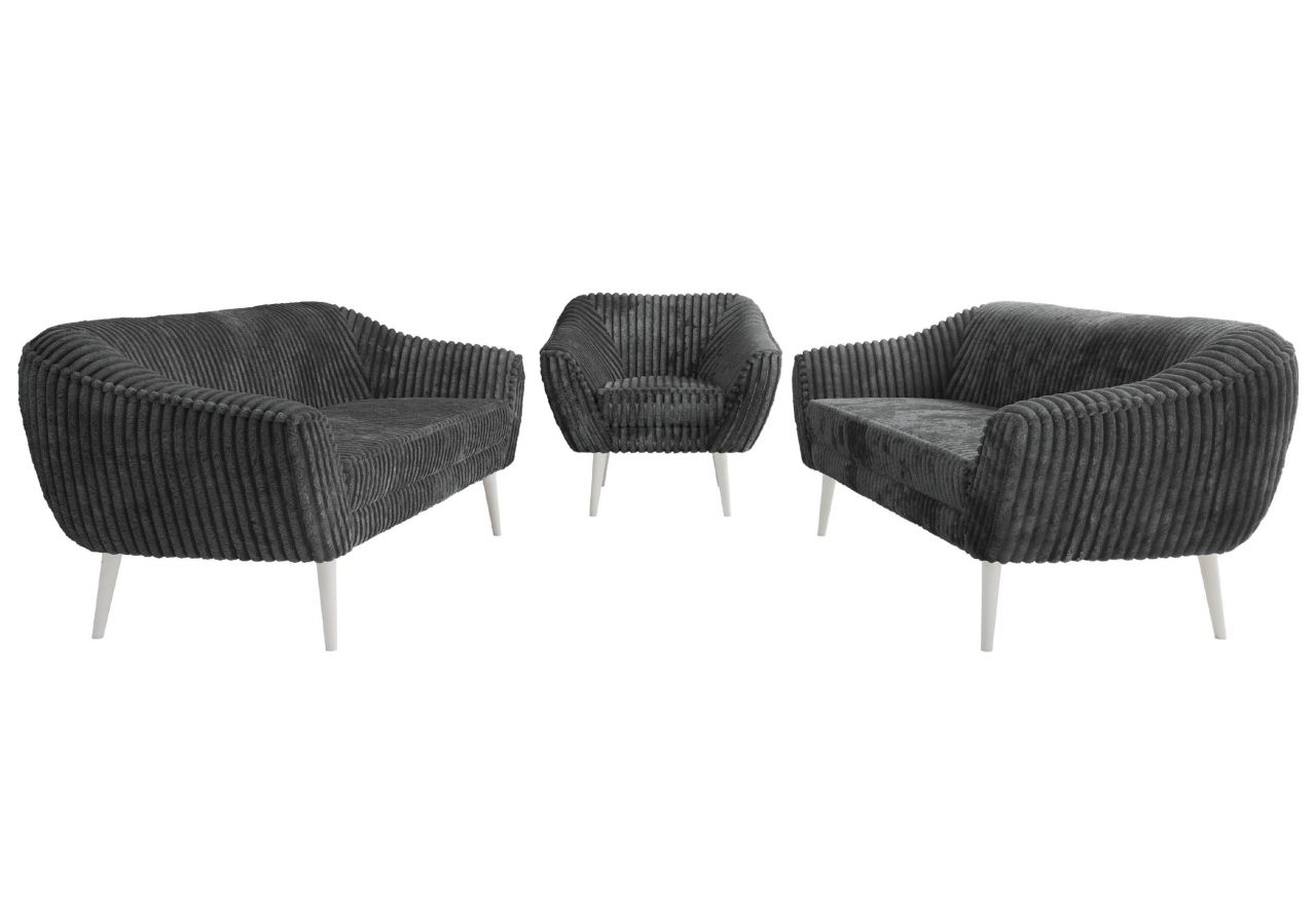 Zestaw PIRS 3+3+1 - szary, sztruks - nóżki,  biały