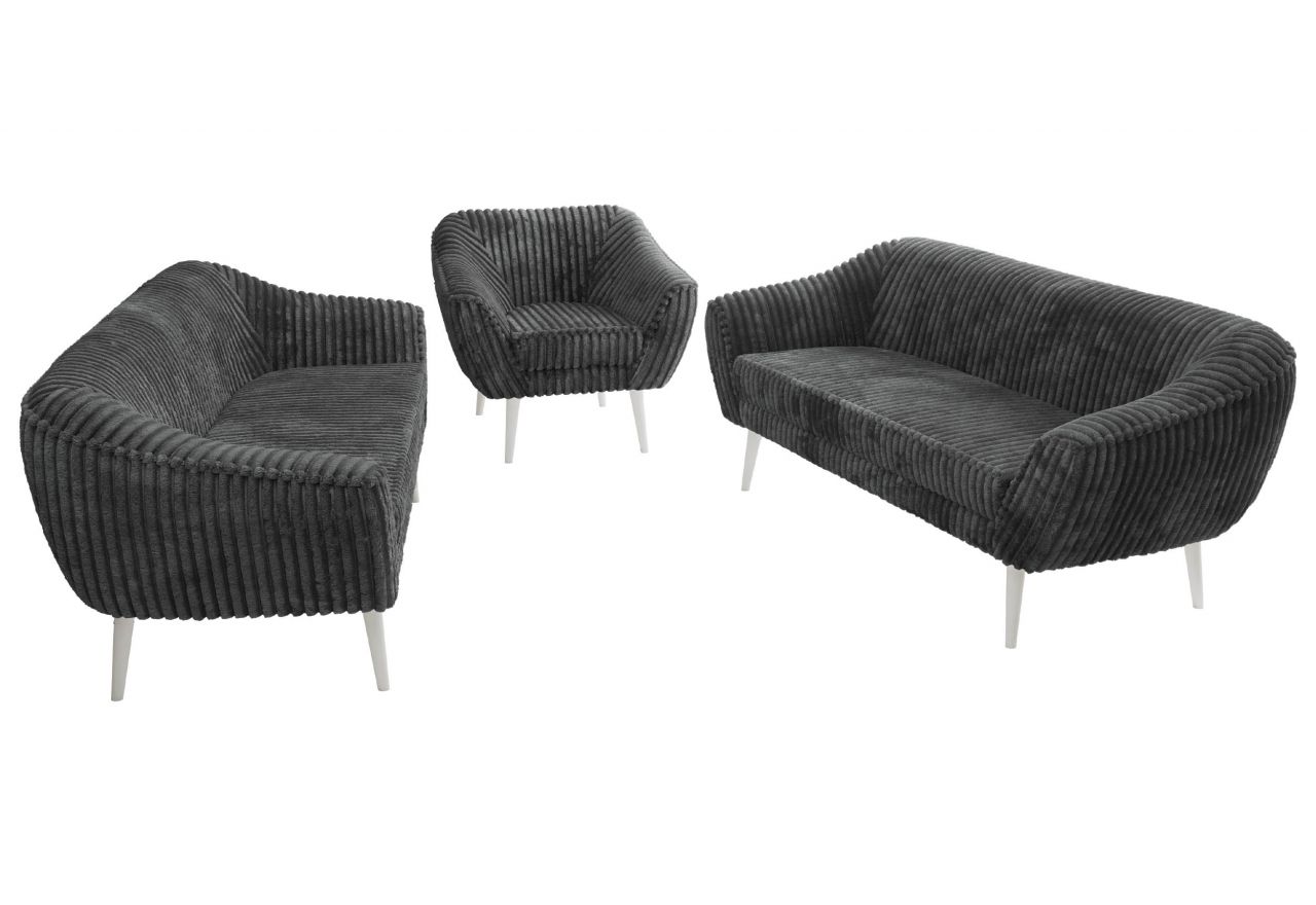 Zestaw PIRS 3+3+1 - szary, sztruks - nóżki,  biały