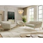 Zestaw PIRS 3+3+1 - kremowy, welwet - nóżki,  buk