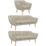 Zestaw PIRS 3+3+1 - kremowy, welwet - nóżki,  buk