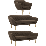 Zestaw PIRS 3+3+1 - brązowy, welwet - nóżki,  buk