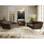 Zestaw PIRS 3+3+1 - brązowy, welwet - nóżki,  buk