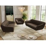 Zestaw PIRS 3+3+1 - brązowy, welwet - nóżki,  buk