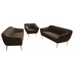 Zestaw PIRS 3+3+1 - brązowy, welwet - nóżki,  buk