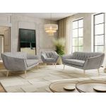 Zestaw PIRS 3+3+1 - jasnoszary, welwet - nóżki,  buk