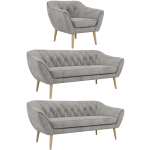 Zestaw PIRS 3+3+1 - jasnoszary, welwet - nóżki,  buk