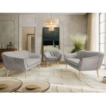 Zestaw PIRS 3+3+1 - jasnoszary, welwet - nóżki,  buk