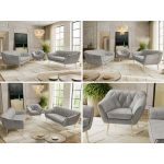 Zestaw PIRS 3+3+1 - jasnoszary, welwet - nóżki,  buk