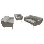 Zestaw PIRS 3+3+1 - jasnoszary, welwet - nóżki,  buk