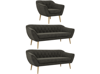 Zestaw PIRS 3+3+1 - ciemnoszary, welwet - nóżki,  buk