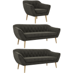 Zestaw PIRS 3+3+1 - ciemnoszary, welwet - nóżki,  buk