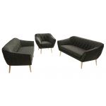 Zestaw PIRS 3+3+1 - ciemnoszary, welwet - nóżki,  buk