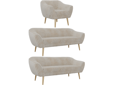 Zestaw PIRS 3+3+1 - beżowy, sztruks - nóżki,  buk