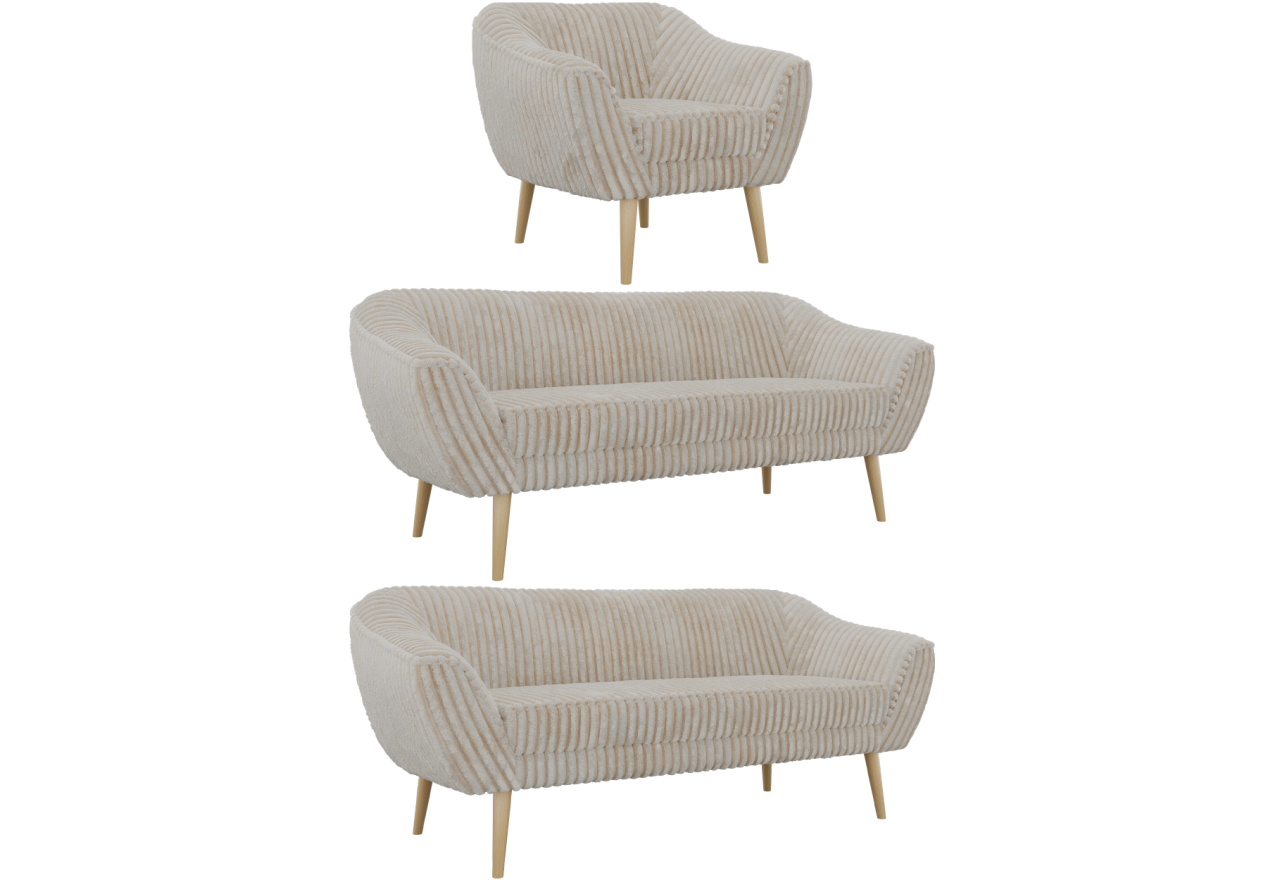 Zestaw PIRS 3+3+1 - beżowy, sztruks - nóżki,  buk