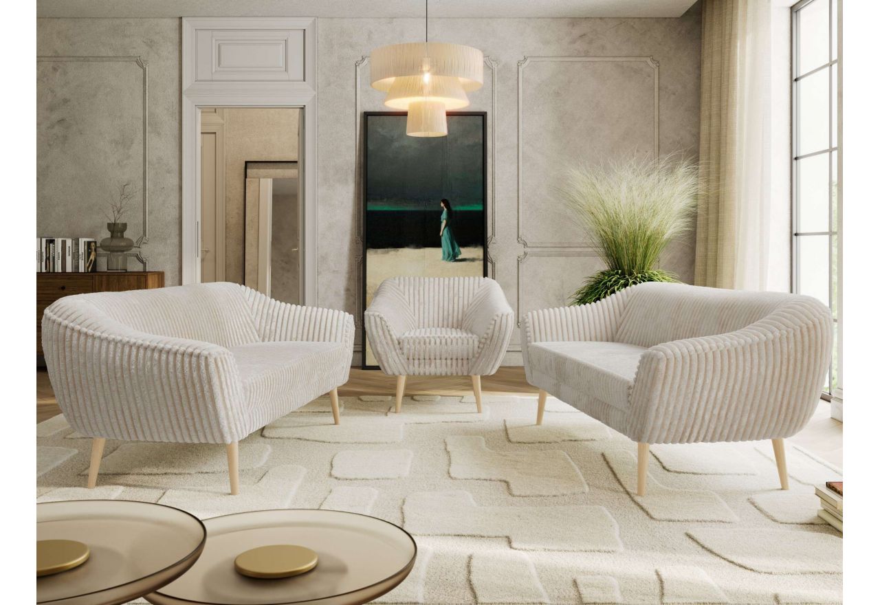 Zestaw PIRS 3+3+1 - beżowy, sztruks - nóżki,  buk