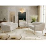 Zestaw PIRS 3+3+1 - beżowy, sztruks - nóżki,  buk