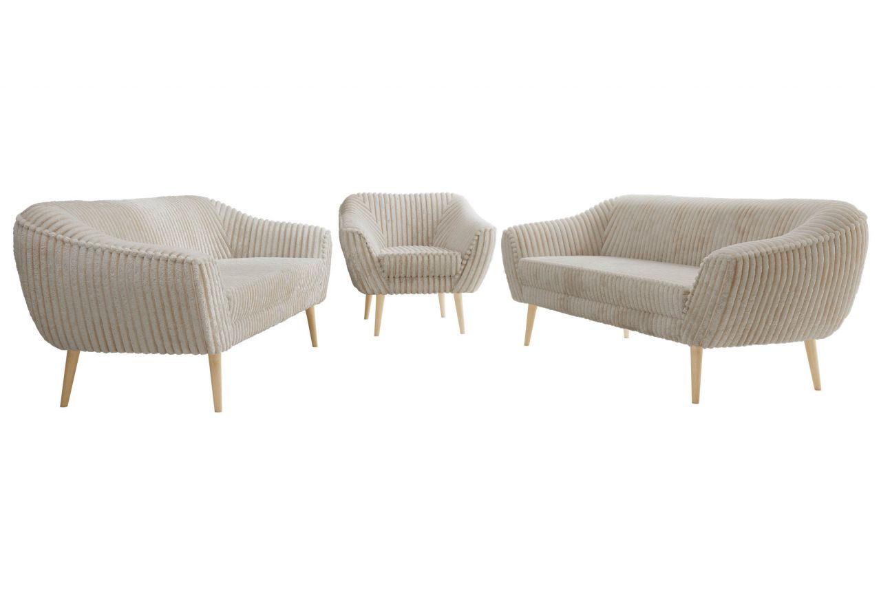 Zestaw PIRS 3+3+1 - beżowy, sztruks - nóżki,  buk