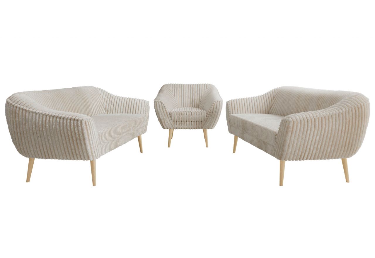 Zestaw PIRS 3+3+1 - beżowy, sztruks - nóżki,  buk