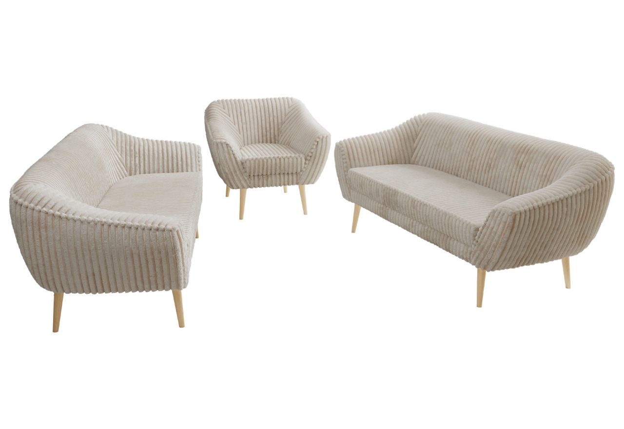 Zestaw PIRS 3+3+1 - beżowy, sztruks - nóżki,  buk