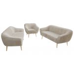 Zestaw PIRS 3+3+1 - beżowy, sztruks - nóżki,  buk