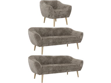 Zestaw PIRS 3+3+1 - jasnobrązowy, sztruks - nóżki,  buk