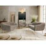 Zestaw PIRS 3+3+1 - jasnobrązowy, sztruks - nóżki,  buk