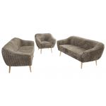 Zestaw PIRS 3+3+1 - jasnobrązowy, sztruks - nóżki,  buk