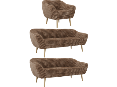 Zestaw PIRS 3+3+1 - brązowy, sztruks - nóżki,  buk