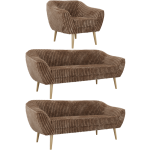 Zestaw PIRS 3+3+1 - brązowy, sztruks - nóżki,  buk