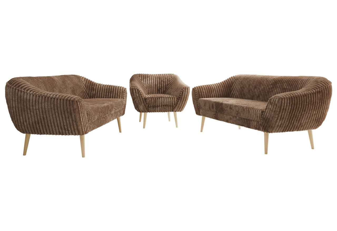 Zestaw PIRS 3+3+1 - brązowy, sztruks - nóżki,  buk