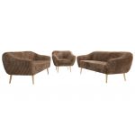 Zestaw PIRS 3+3+1 - brązowy, sztruks - nóżki,  buk