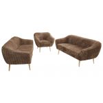 Zestaw PIRS 3+3+1 - brązowy, sztruks - nóżki,  buk