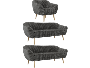 Zestaw PIRS 3+3+1 - szary, sztruks - nóżki,  buk