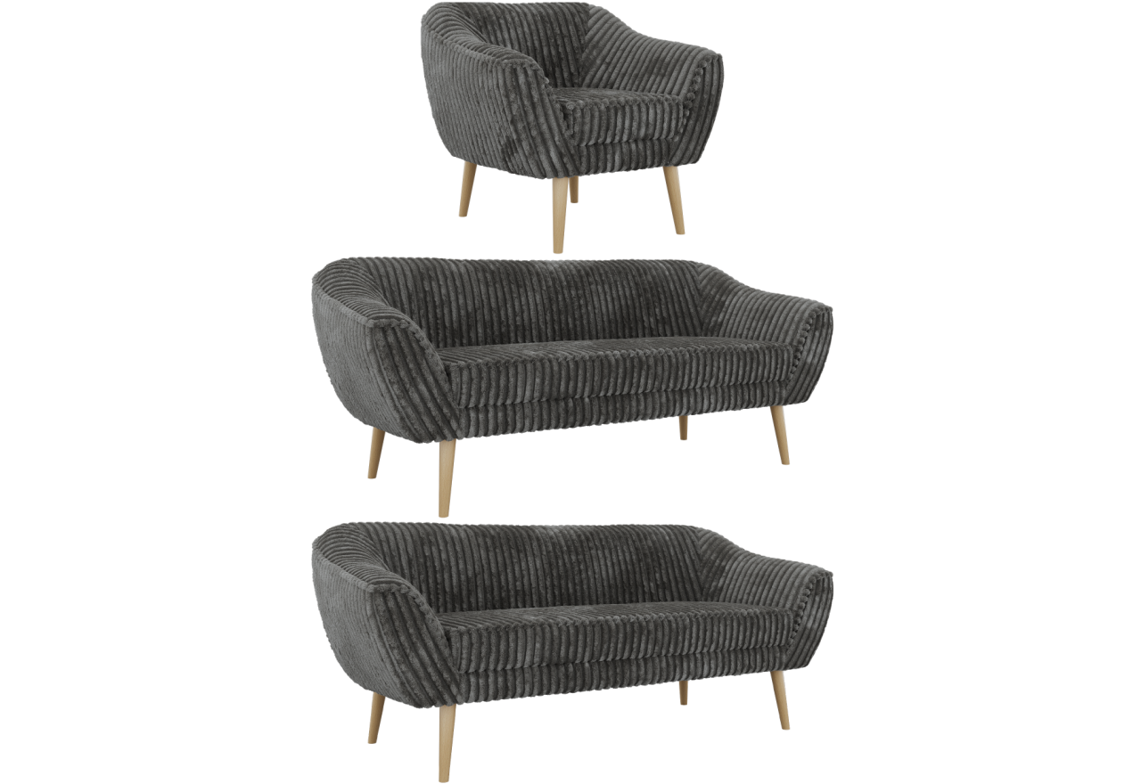 Zestaw PIRS 3+3+1 - szary, sztruks - nóżki,  buk