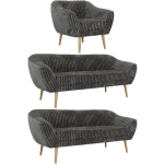 Zestaw PIRS 3+3+1 - szary, sztruks - nóżki,  buk