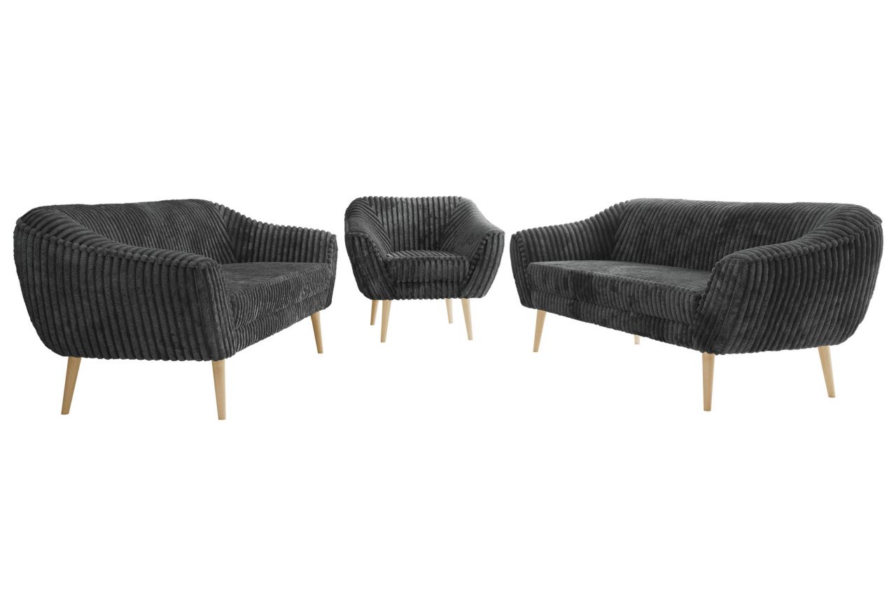 Zestaw PIRS 3+3+1 - szary, sztruks - nóżki,  buk