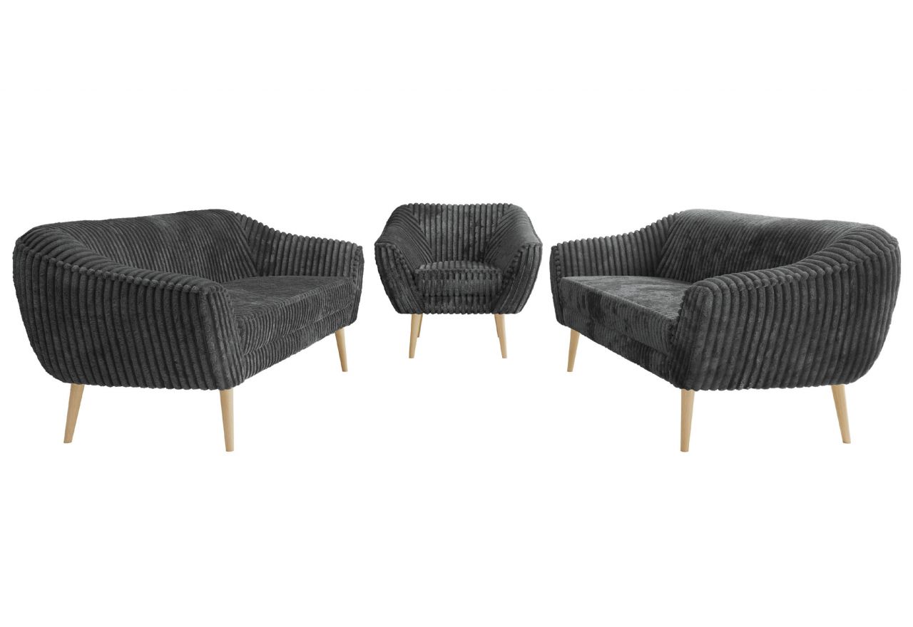 Zestaw PIRS 3+3+1 - szary, sztruks - nóżki,  buk