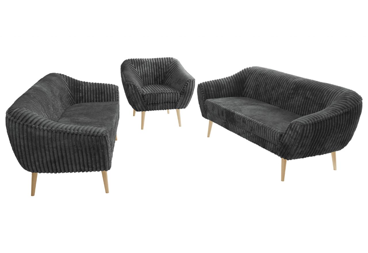 Zestaw PIRS 3+3+1 - szary, sztruks - nóżki,  buk