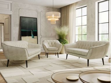 Zestaw PIRS 3+3+1 - kremowy, welwet - nóżki,  czarny