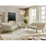 Zestaw PIRS 3+3+1 - kremowy, welwet - nóżki,  czarny