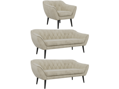 Zestaw PIRS 3+3+1 - kremowy, welwet - nóżki,  czarny