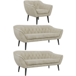 Zestaw PIRS 3+3+1 - kremowy, welwet - nóżki,  czarny