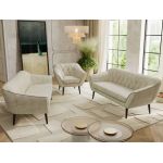 Zestaw PIRS 3+3+1 - kremowy, welwet - nóżki,  czarny