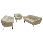 Zestaw PIRS 3+3+1 - kremowy, welwet - nóżki,  czarny