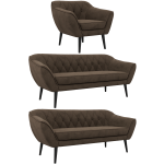 Zestaw PIRS 3+3+1 - brązowy, welwet - nóżki,  czarny