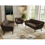 Zestaw PIRS 3+3+1 - brązowy, welwet - nóżki,  czarny