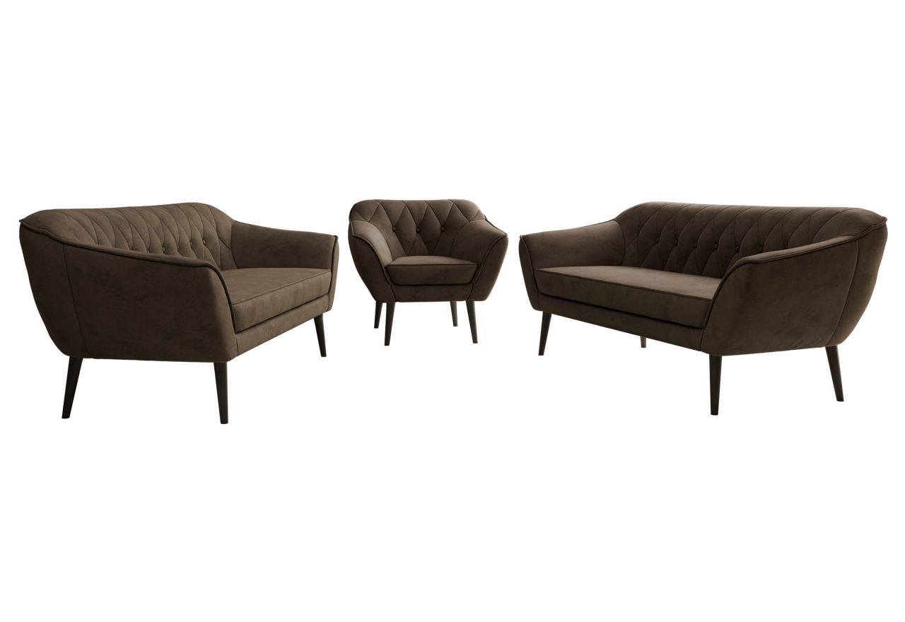 Zestaw PIRS 3+3+1 - brązowy, welwet - nóżki,  czarny