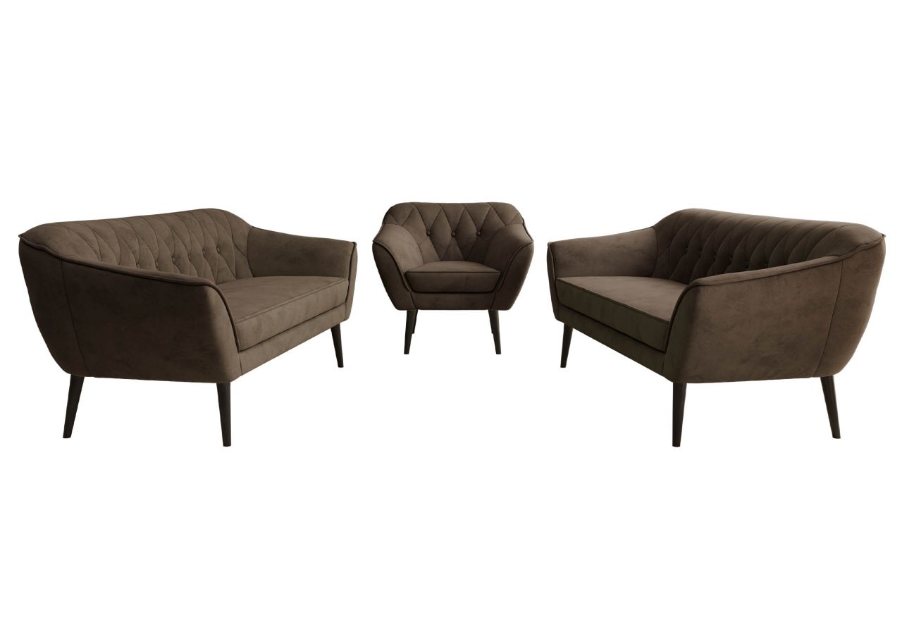 Zestaw PIRS 3+3+1 - brązowy, welwet - nóżki,  czarny